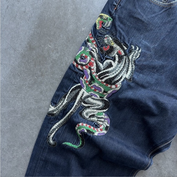BEAUTIFUL ED hardy baggy Y2k jeans - Picture 5 of 8